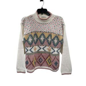 Vintage Ivy Club Sweater Women's M Geometric Mock Neck Grandmacore Used